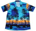 Tailor Pal Love Hawaiian Palm Trees Sailboats Quick Dry Blue S/S Shirt Mns L-X/L