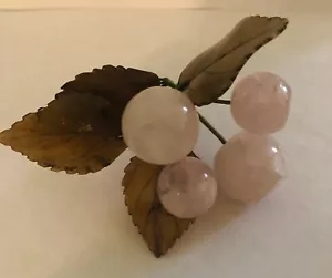 Grappolo d'uva vintage cablato quarzo rosa foglie di pietra intagliate - Foto 1 di 4