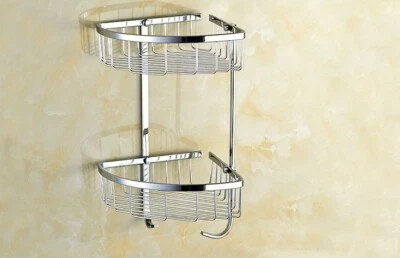 Carrito de ducha esquinero de latón cromado pulido 2 niveles baño almacenamiento estante cesta Foto 1 de 4
