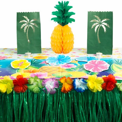 Hawaiian Luau Fiesta Hibisco Verano Palma Mesa Tiki 19 piezas Decoración Paquete Foto 1 de 4