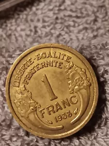 Damaged 1938 1 Franc France , Heavily Circulated French, See Photos - Picture 1 of 17