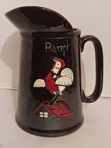 Rooster on Housetop Batter Vintage Brown Ceramic 7 Inch Pitcher - Picture 1 of 2
