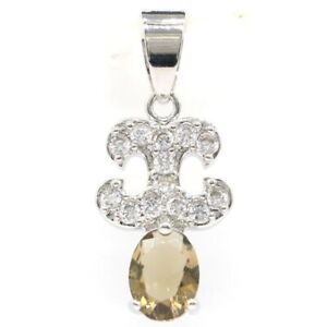 SheCrown Lovely Created Smoky Topaz CZ Ladies Engagement Silver Pendant 
