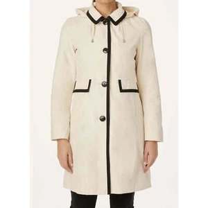 Kate Spade New York Mantel XL French Cream Kapuze Knopfverschluss schwarzer Besatz**lesen - Bild 1 von 15
