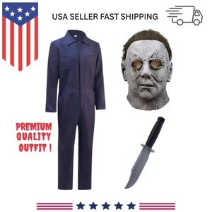 Men's Michael Myers Jumpsuit Long Sleeve Jumpsuit Cotton With Mask and Knife - Picture 1 of 15