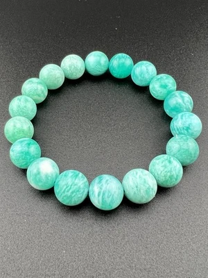Pulseira de contas de amazonita 12 mm pulseira de pedra preciosa natural - Imagem 1 de 4