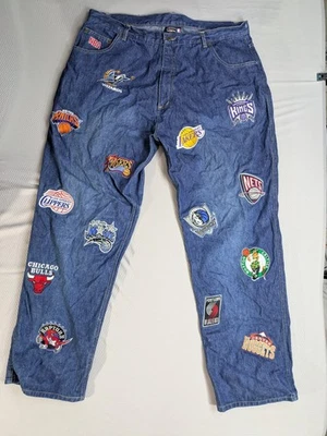 Pantalones de mezclilla bordados holgados vintage con logotipo de parche del equipo UNK NBA para hombre talla 38X33 Foto 1 de 4