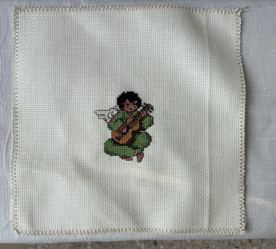 Cross Stitch Loose Art -  Angel Playing Guitar - 7 x 7 Inches - Image 1 of 3
