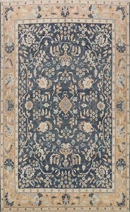 Navy Blue Geometric Floral Oushak Oriental Area Rug Handmade Vegetable Dye 8x10 - Picture 1 of 12