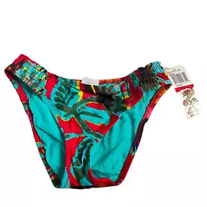 Lucky Brand bikini bottom hipster XS red blue floral gathered sides swimsuit - Picture 1 of 3