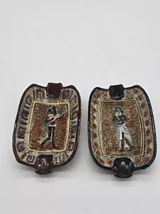 Two Vtg Midcentury Egyptian Revival Ashtrays Phraonic Art Hand Painted --37 - Picture 1 of 10