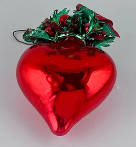 Vintage rot Herz Glas Weihnachtsschmuck kariert Schleife Christbaumschmuck - Bild 1 von 4