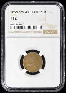 1858 Small Letters NGC F 12 U.S / United States Flying Eagle Cent 1c - Picture 1 of 2