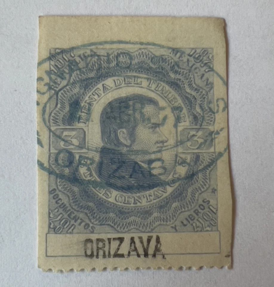 1877 MÉXICO INGRESOS 3C SELLO IMPERFECTO EN 3 LADOS ORIZAVA ORIZABA OVALADO SOTN Foto 1 de 2