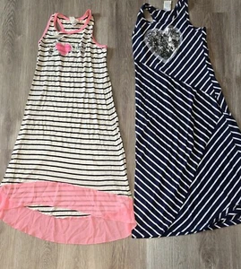 Girls Dress Lot Of 2 Lily Bleu Size Large 14 Sequins Stripes Summer - Picture 1 of 16