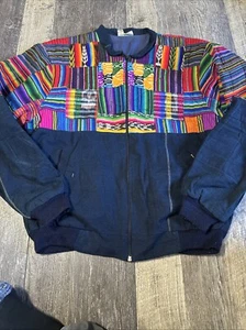Vintage Tapestry Textile Jacket Women Large Guatemalan Boho Bomber Full Zip - Picture 1 of 6