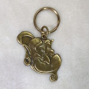 Disney Aladdin Genie Keychain Vintage Brushed Brass Bronze Taiwan Face Head