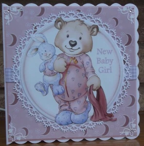 Auction Sale Handmade children's new baby Girl card vintage pink soft rabbit - Picture 1 of 1
