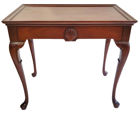 Vintage AMERICAN 20th C Console SHELL Carved MAHOGANY Sofa TEA TABLE by HICKORY Cover