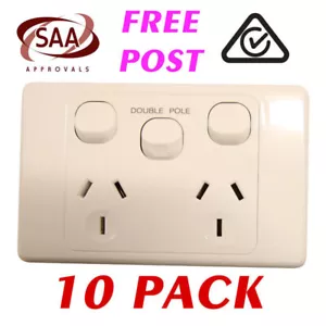 10x Double 10Amp Powerpoint / GPO Outlet - WITH EXTRA SWITCH - DOUBLE POLE - Picture 1 of 3