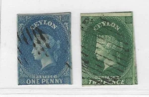 CEYLON 1867 S.G. 2A & 3A GEPFLEGTE IMPERF BRIEFMARKEN - Bild 1 von 2