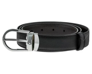 MONTBLANC SS Horseshoe Reversible Black/Brown Leather Belt 113834 - Picture 1 of 3