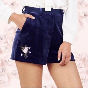 Pantalones Cortos LC Lauren Conrad Azul Terciopelo Pasarela Talla 12 Bordados Nuevos Sin Etiquetas - Imagen 1 de 9