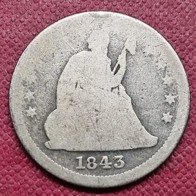 Cuarto libertad sentada 1843 25c circulado #61059 Foto 1 de 2