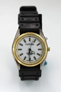 Futura Lunaglo Men Watch Stainless Silver Gold St Black Plastic WR White Quartz - Picture 1 of 6