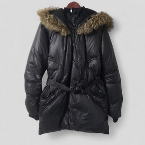 RUD By Rudsak Womens Valente Down Feather Puffer Coat XXL Black Parka Fur Belt - Picture 1 of 21