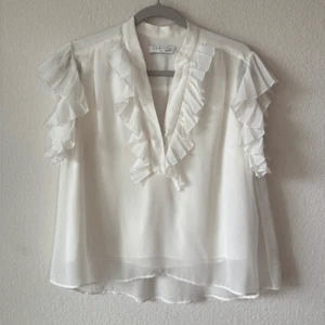 Sandro Paris Ivory Ruffle Sheer Blouse Top Women’s Size 2 M Romantic Feminine - Picture 1 of 8