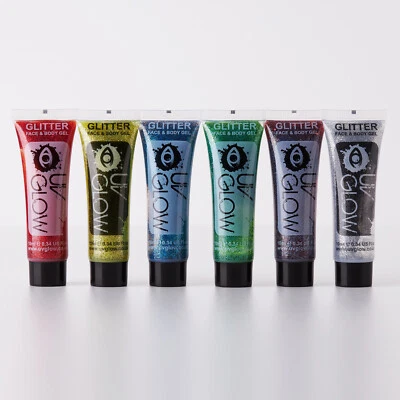 Face & Body Glitter Gel 10ml Set of 6 tubes - Festival Xmas Face Paint Glitter - Image 1 of 4