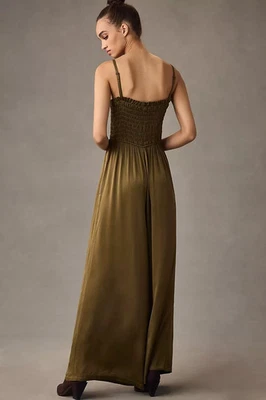 Mono Pilcro Anthropologie Mujer Oliva Sin Tirantes Calado Pierna Ancha Pull On XLT Foto 1 de 4