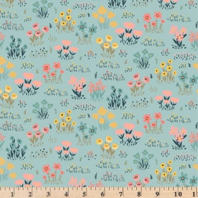 Painted Blossoms Wild Flowers Teal  24661 Fabric Poppie Cotton by Half Yard - Image 1 of 3