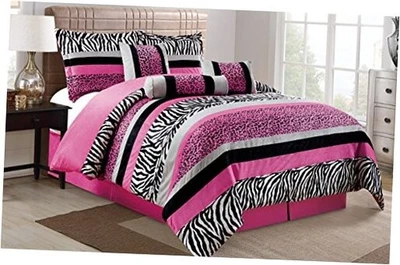  Juego de edredón de micro piel de leopardo cebra rosa negro blanco talla grande de 7 piezas  Foto 1 de 4
