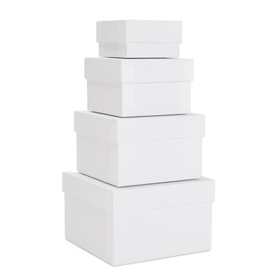 4 Pack Square Nesting Gift Boxes, Decorative Boxes with Lids in 4 Sizes, White - Image 1 of 4