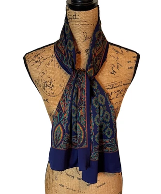 De Colección Bufanda Italiana Azul Marino Paisley 51" Poliéster Sedoso Años 80 Clásica Italia LEER Foto 1 de 4