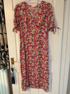 PRETTY FINERY PINK WHITE MULTI DITSY FLORAL SHORT SLEEVE MIDI TEA DRESS 16 NWOT - Picture 1 of 24