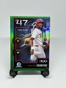 2025 Bowman Justin Crawford #BTP-47 Bowman Scouts Top 100 rifrattore verde /99 - Foto 1 di 8