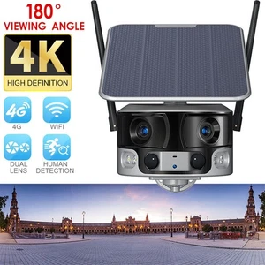4G/WIFI Solar Security Camera Dual Lens Wide View 4K/8MP Auto Human Tracking Cam - Picture 1 of 17