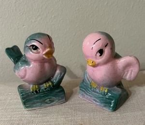 Vintage Pair Ceramic Pink Painted Bird Salt And Pepper Shakers See Photos - Picture 1 of 14