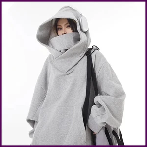 Herbst einfarbige Ninja Rollkragen Hoodies für Herren Y2K Vintage Fleece - Bild 1 von 27