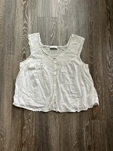Lucky Brand besticktes Babydoll Baumwolle Oberteil Damen M Boho Coquette  - Bild 1 von 8