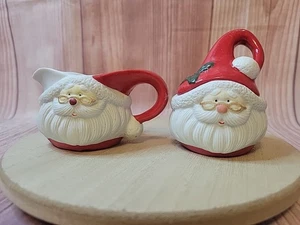 Santa Cream and Lidded Sugar Jar Dish Set Christmas Holiday Entertaining Coffee - Picture 1 of 9