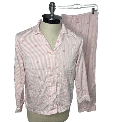 Conjunto de pijama Ralph Lauren etiqueta negra para mujer M rosa blanco a rayas manga larga Foto 1 de 4