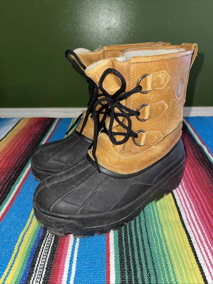 LL Bean Duck Botas de Lluvia Niños 4 Cordones Cuero Senderismo Caza Cabinacore Foto 1 de 4