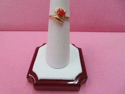 14K Solid Yellow Gold Dolphin Red Coral Turtle Ring Size 6.25 /  2.02 Grams - Image 1 of 4