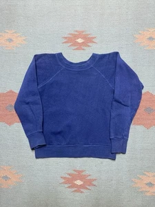 Vintage 1970s crewneck sweatshirt blue blank raglan youth kids small/medium? - Picture 1 of 5