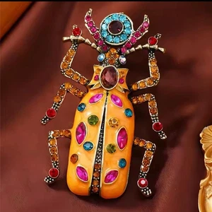 Large BEETLE PIN BROOCH Insect Rhinestone Enamel Multicolored NEW 20% OFF - Picture 1 of 5