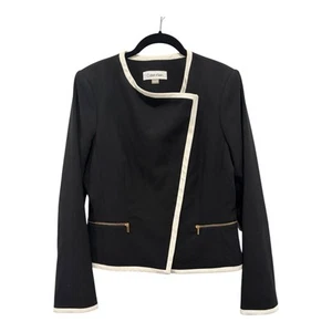 Calvin Klein Jacket Women 8 Black White Full Zip Gold Tone Zipper Pockets Lined - Imagen 1 de 13